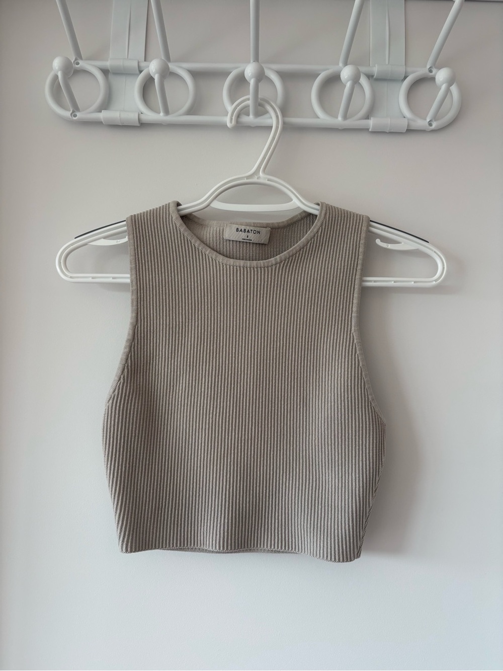Babaton (Aritzia) SCULPT KNIT RACER CROPPED TANK, MATTE PEARL